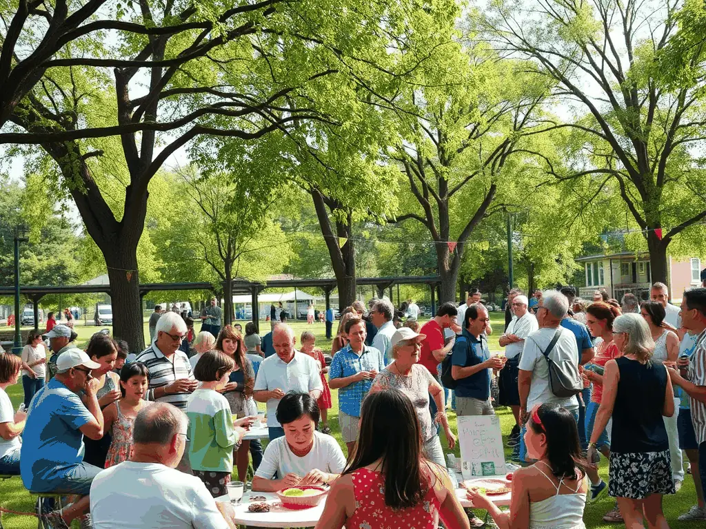 A photo of a community event organized by LET'S CULTIVATE THE ESSENTIAL, showing people of all ages and backgrounds enjoying an artistic performance in a public space.
